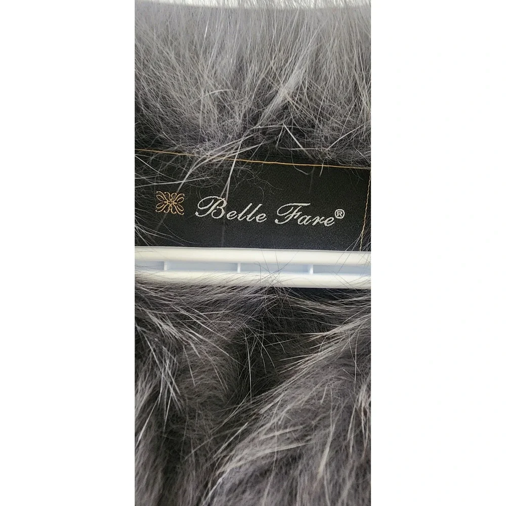Belle Fare Charcoal Gray Wool Blend Knit Poncho Genuine Fox Fur‎